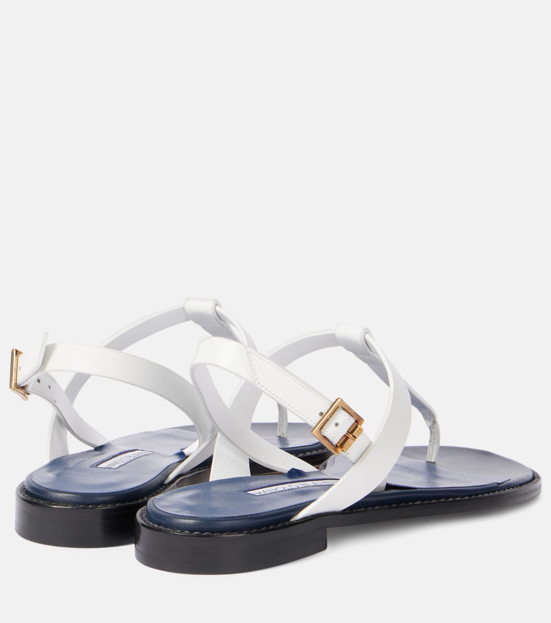 Кожаные сандалии-танкетка Hata Manolo Blahnik, 1014 Whit/4116 Navy — фото 2