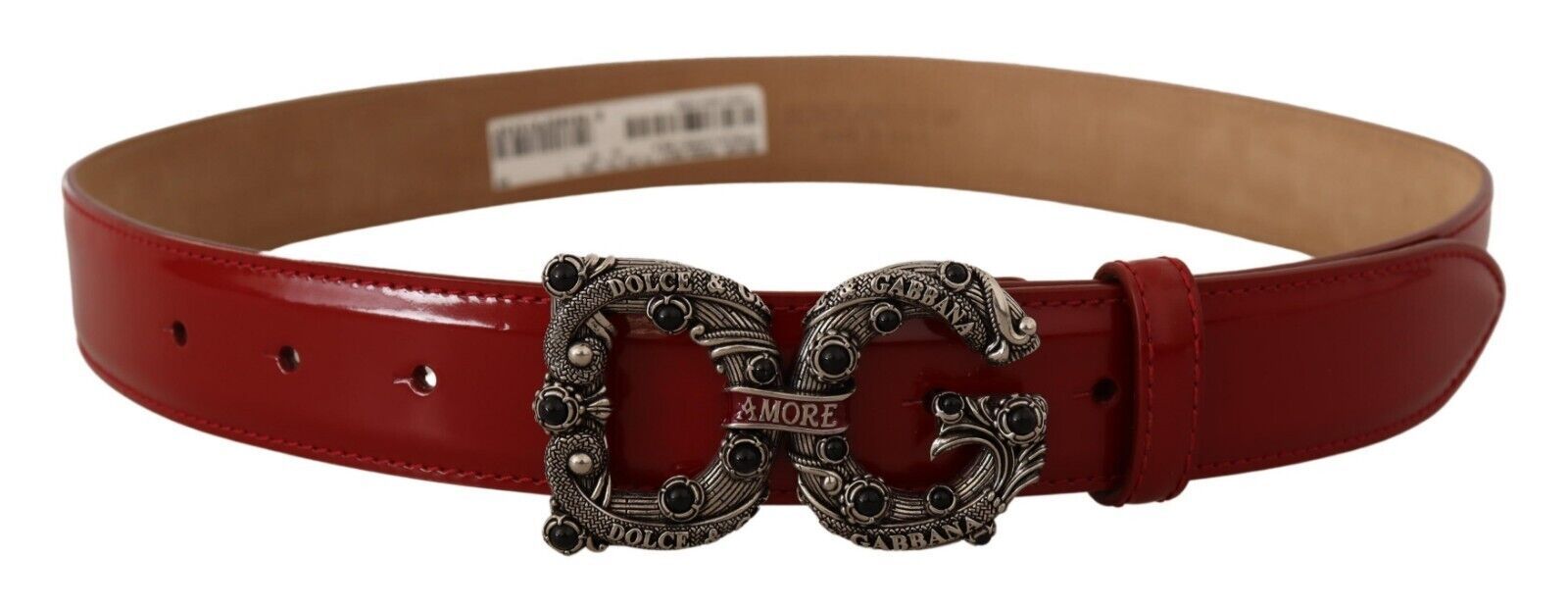 

Элегантный красный кожаный ремень с жемчужной пряжкой Dolce & Gabbana