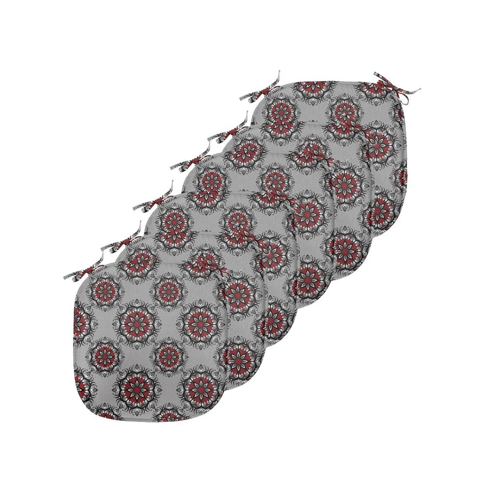 

ABAKUHAUS Красные и черные подушки на обеденный стул, марокканская цветочная роза, декоративная водонепроницаемая подушка с ремнями для кухонных сидений, 40 см x 40 см — упаковка из 6 шт., светло-серый бордо-красный, черный