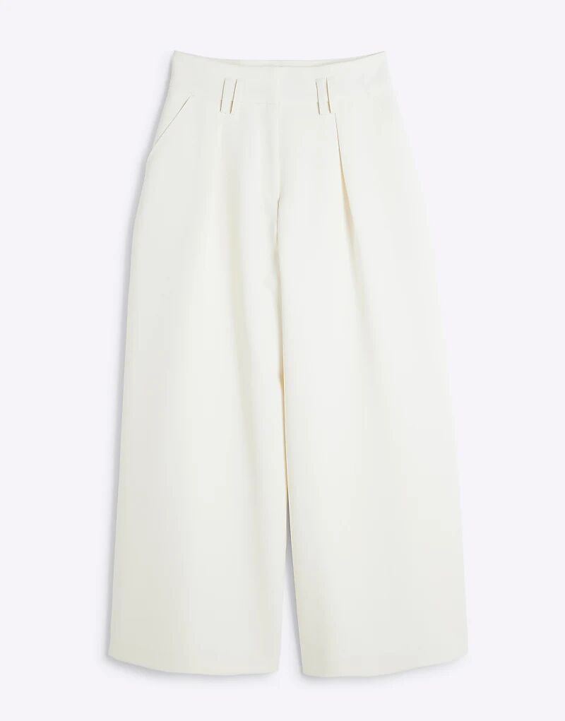 

Широкие брюки River Island Petite с высокой талией кремового цвета