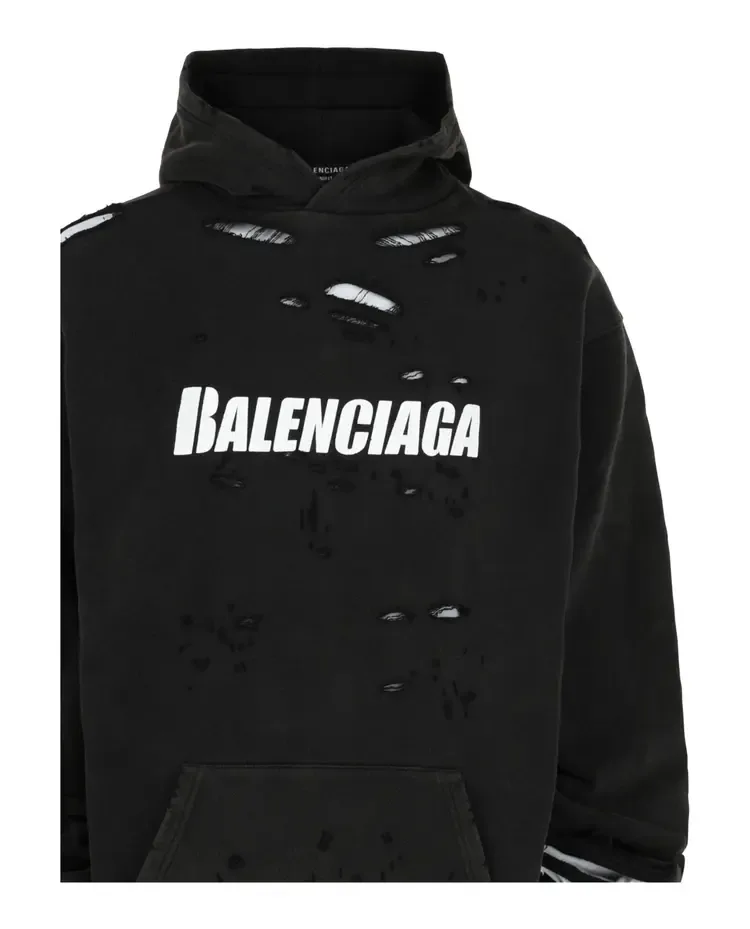 Хлопковая рваная толстовка Balenciaga 'Черно-белая' — фото 3