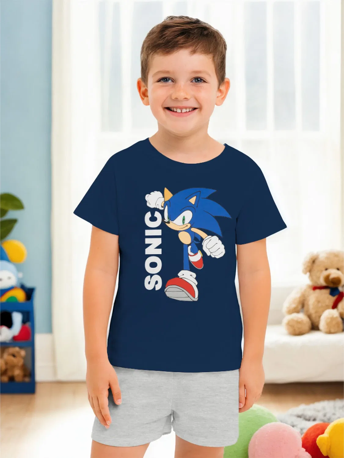 Пижама с принтом Sonic the Hedgehog, Sonic, синий/серый — фото 3
