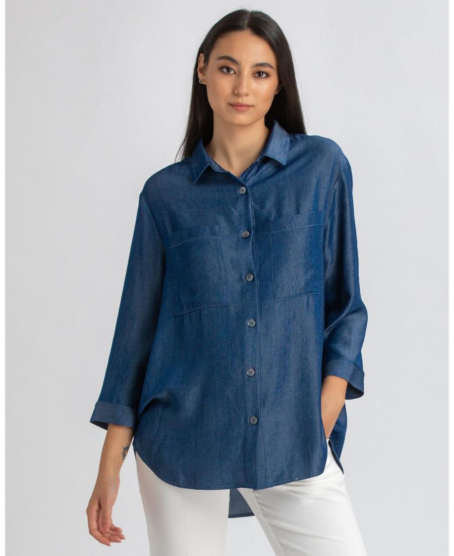 

Блузка для беременных Erica из вискозы с рукавами 3/4, имитирующей шамбре PIETRO BRUNELLI MATERNITY, Avion blue