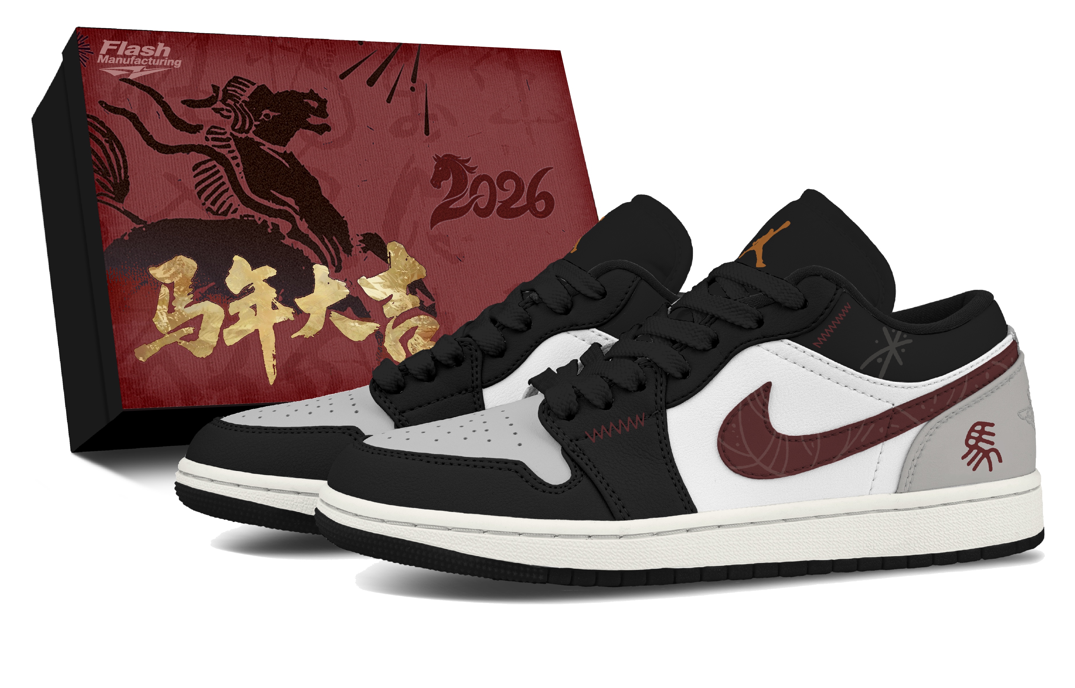 

Jordan Кроссовки Air 1 Red Horse, в коробке, кожаные, нескользящие, устойчивые к истиранию, низкие, винтажные, баскетбольные