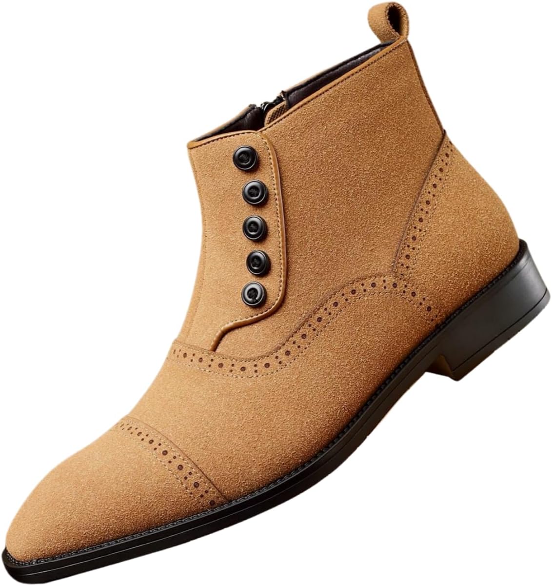 

Мужские замшевые ботинки Santimon на пуговицах, винтажные викторианские броги, повседневные ботинки до щиколотки с боковой молнией, Tan