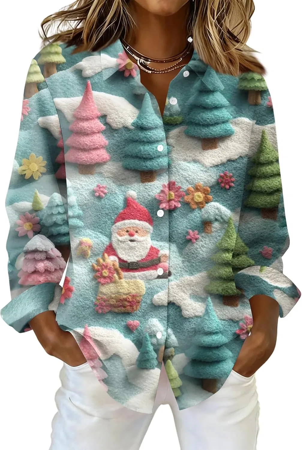 Блуза с рождественским принтом, Oversized, 2-cyan