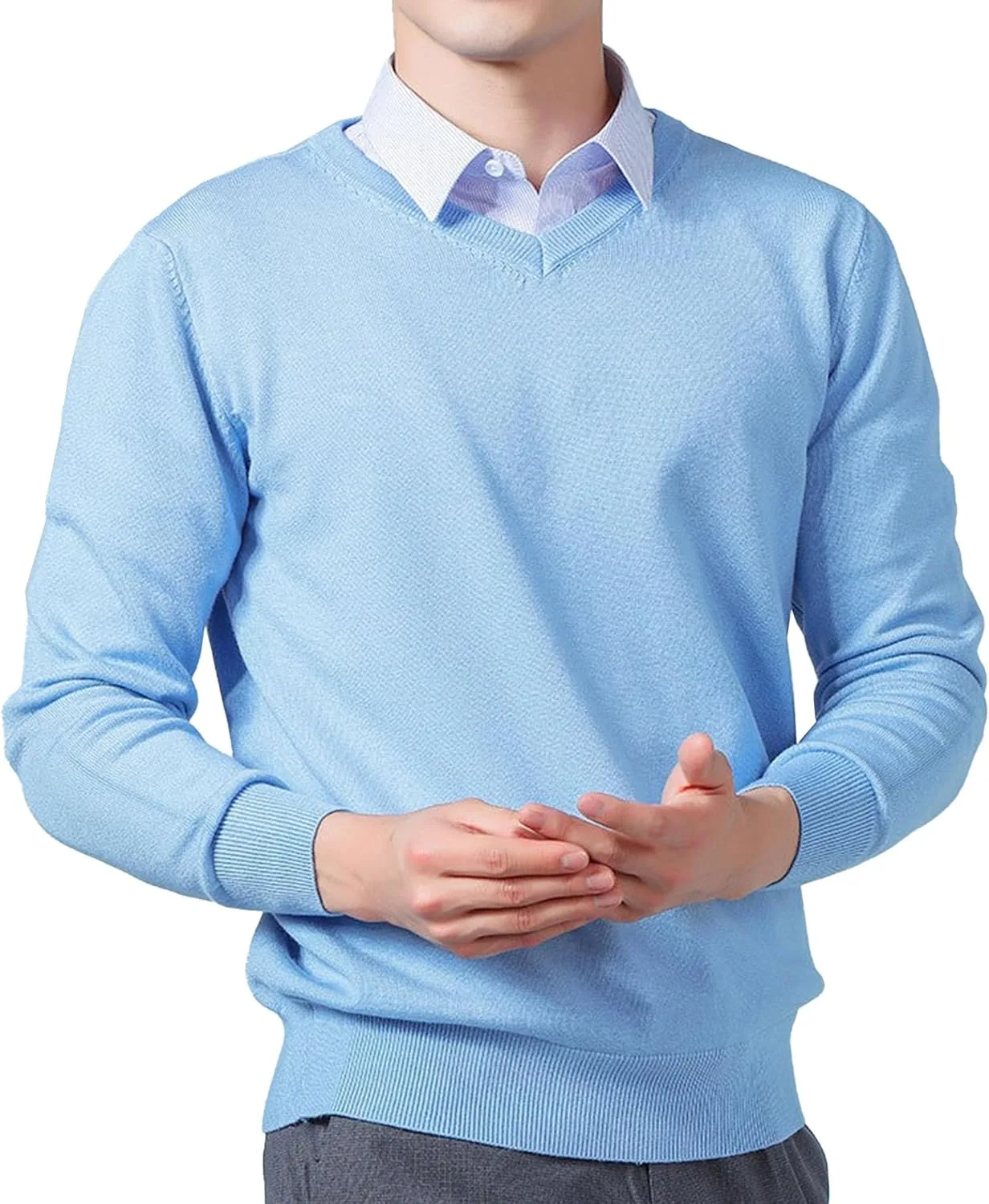 

Мужской вязаный свитер V-образным вырезом из шерстяной смеси Slim Fit