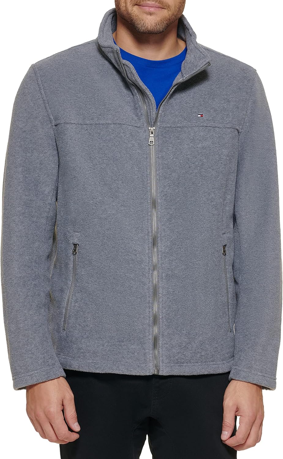 

Мужская классическая флисовая куртка Tommy Hilfiger с застежкой-молнией спереди, Light Grey