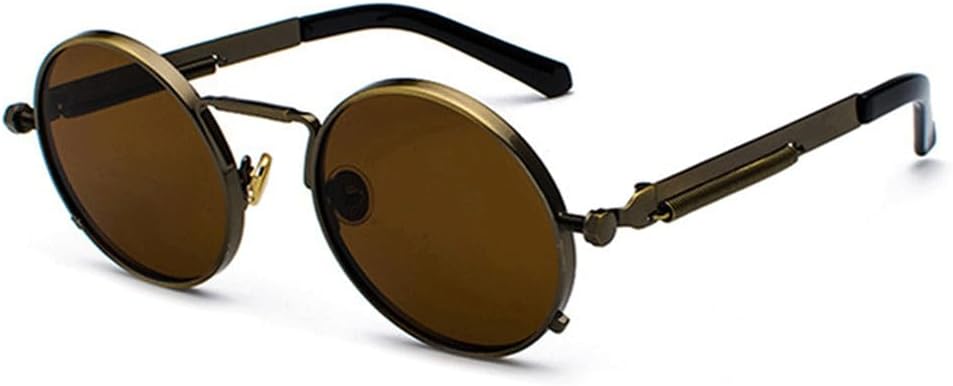 

Панк-солнцезащитные очки для мужчин и женщин, ретро, ​​круглые, в стиле «паровой ковер», маленькие круглые, винтажные, в металлической оправе, очки для вождения KTUCN, Bronze Tea