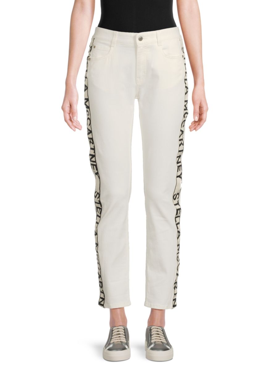 

Хлопковые джинсы с логотипом на ленте Stella McCartney, цвет Organic White
