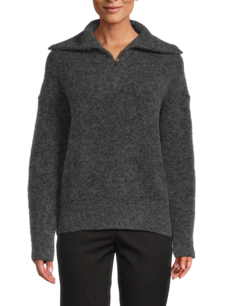 

Пуловер из смеси альпаки с застежкой на четвертную молнию Vince, цвет Dark Heather Grey
