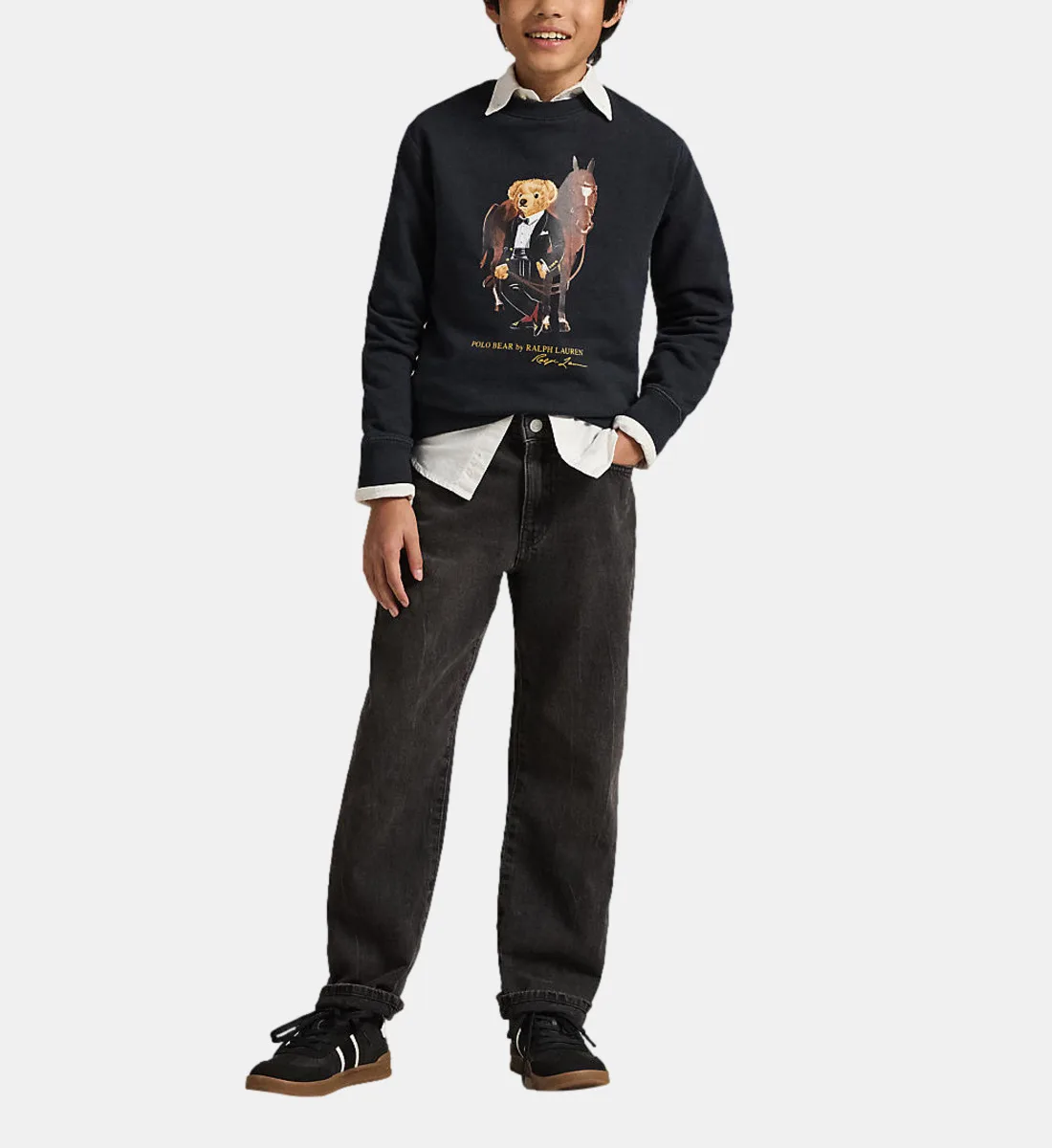Прямой хлопковый свитшот с фирменной эмблемой POLO RALPH LAUREN, черный — фото 3