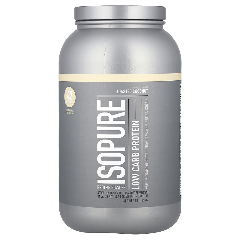 

Isopure, Низкоуглеводный протеиновый порошок, жареный кокос, 1,36 кг (3 фунта)