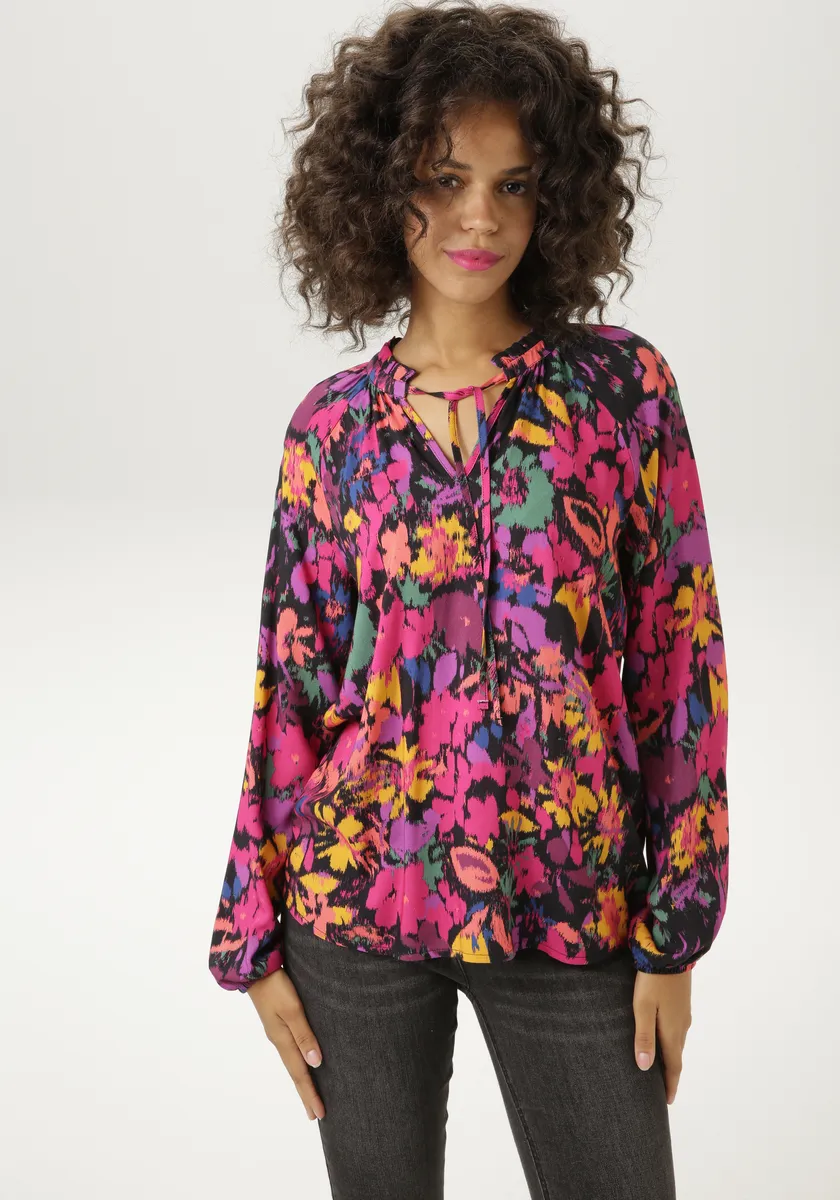 

Блузка-слип Aniston CASUAL с художественным цветочным принтом, цвет Schwarz-Fuchsia-Smaragd--Lila-Gelb-Royalblau-Weinrot
