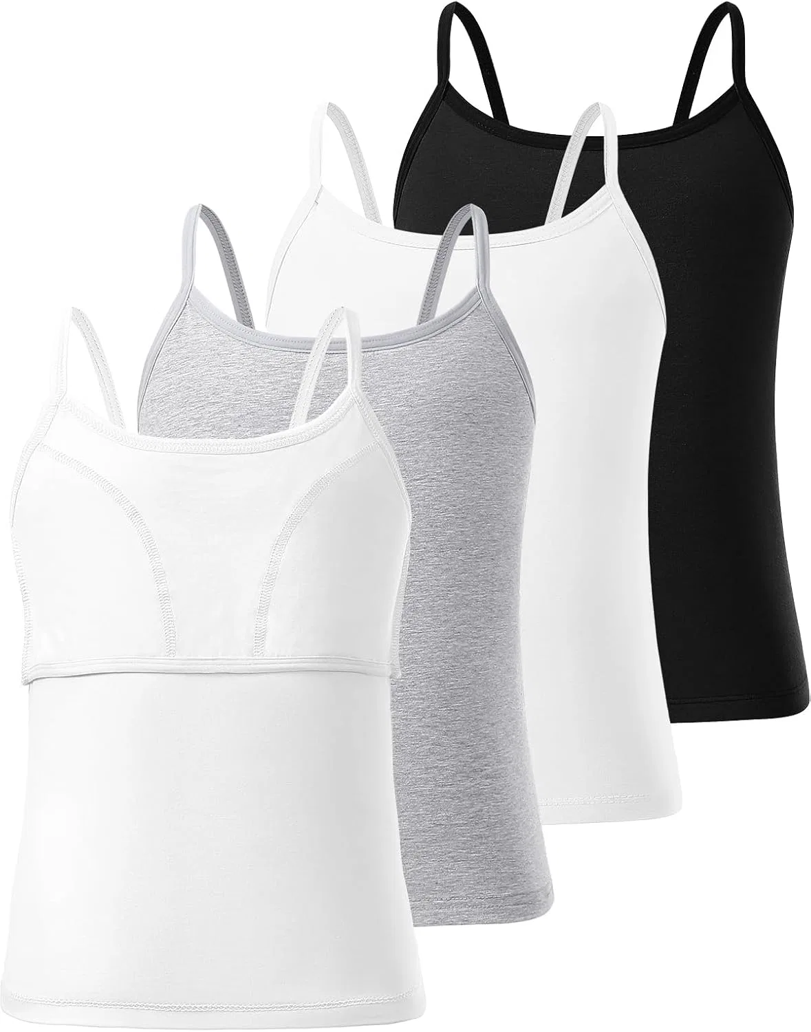 Топ-майка с встроенным бюстгальтером Ullnoy, набор из 4 цветов, Black/White/Grey/White