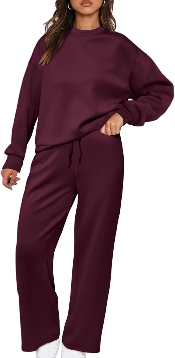 Спортивный костюм женский 2 Piece Fleece два предмета с Crewneck худи и джоггерами Y2K Generic, C010- Wine — фото 3