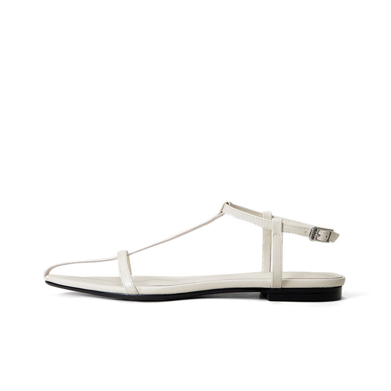 SHOEMAKER QUEEN Женские сандалии на одной застежке белые на плоской подошве, цвет White-Flat