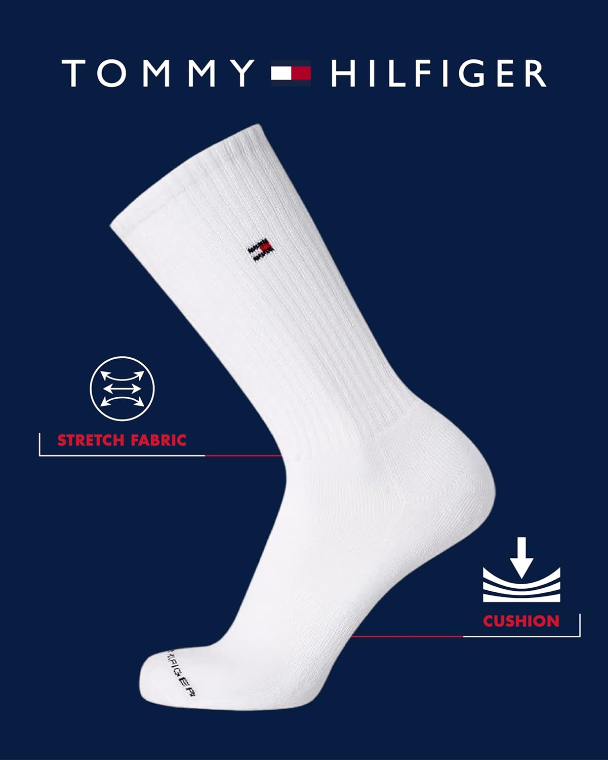 Мужские носки Tommy Hilfiger Crew Socks - 6 пар носков Performance Cushion Comfort Crew Socks - дышащие спортивные носки для мужчин (7-12), White — фото 2