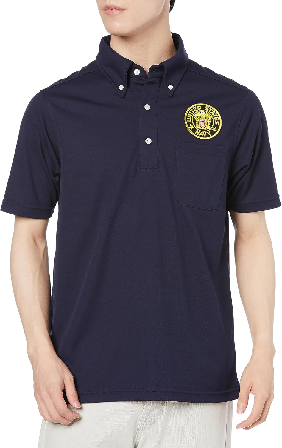 

Футболка-поло с коротким рукавом и влагоотводящим эффектом, карманами и пуговицами, модель F Style F-SD021123, с гербом армии США, темно-синяя, размер M F-Style