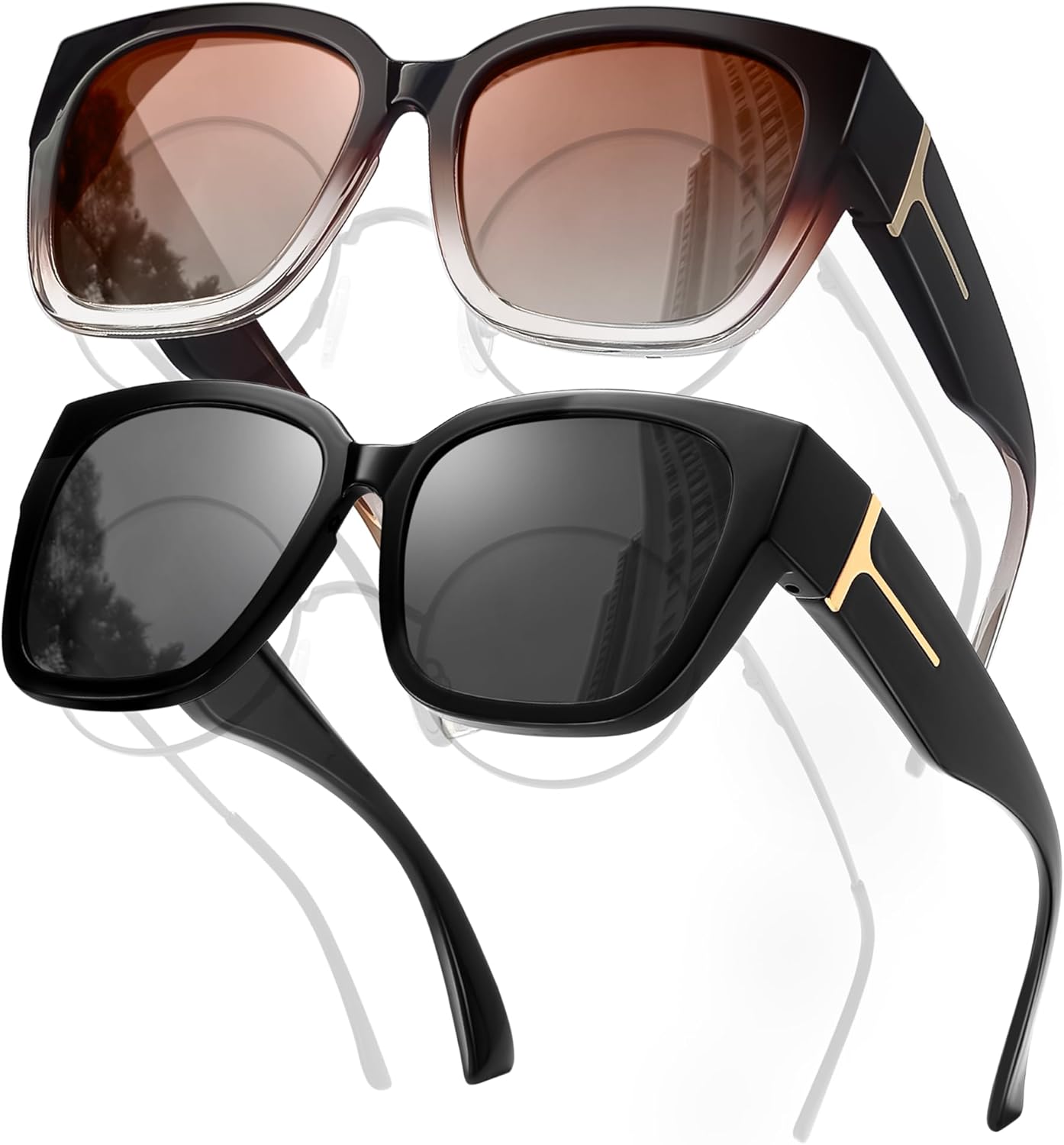 

Женские поляризованные солнцезащитные очки, квадратной формы, с облегающим креплением, с защитой от УФ-излучения, в комплекте 2 штуки MAIVARDAY, 【b】glossy Black /Gray + Brown Gradient/Gradient Brown