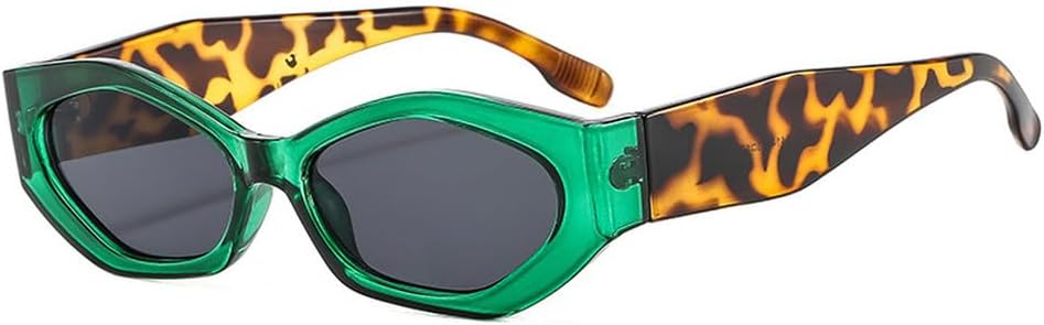 

Популярные модные солнцезащитные очки «кошачий глаз» в форме многоугольника для женщин, ретро-очки овальной формы с разноцветными линзами, солнцезащитные очки UV400 для мужчин TKKTLLT, Green Leopard Grey