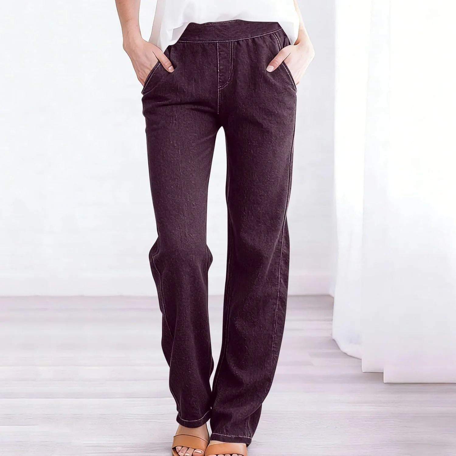 Женские джинсы sweatpant с высокой талией, прямые, stretchy, pull on — фото 2