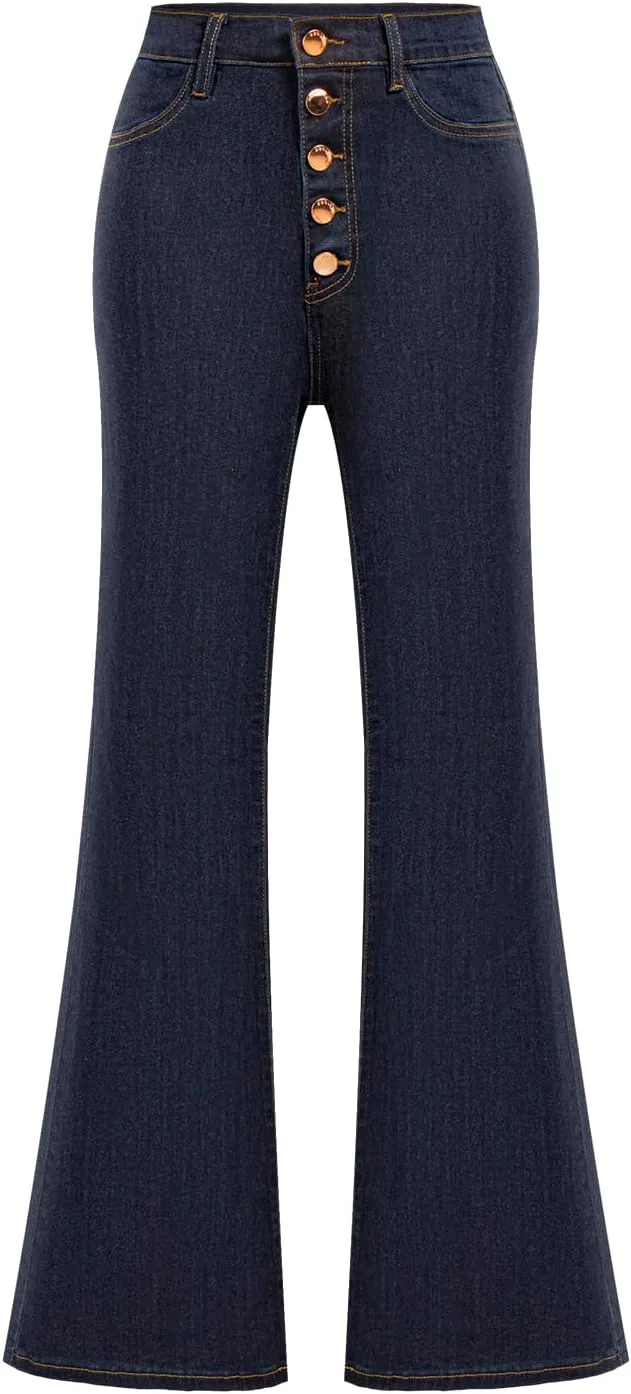 

Ретро джинсы клеш для женщин High Waist Flared Denim Pants