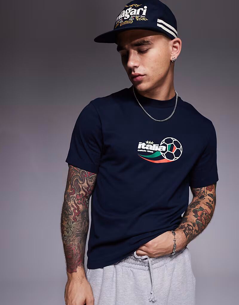 

Футболка свободного кроя ASOS DESIGN с принтом Italia sports темно-синего цвета
