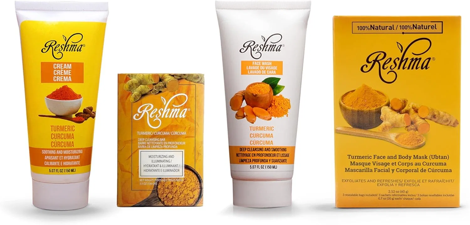 Набор для ухода за кожей с куркумой и золотом Reshma Beauty, 4 предмета