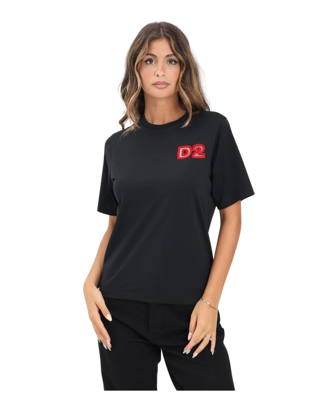 

Черная футболка с короткими рукавами и жемчужным украшением. Dsquared2, черный