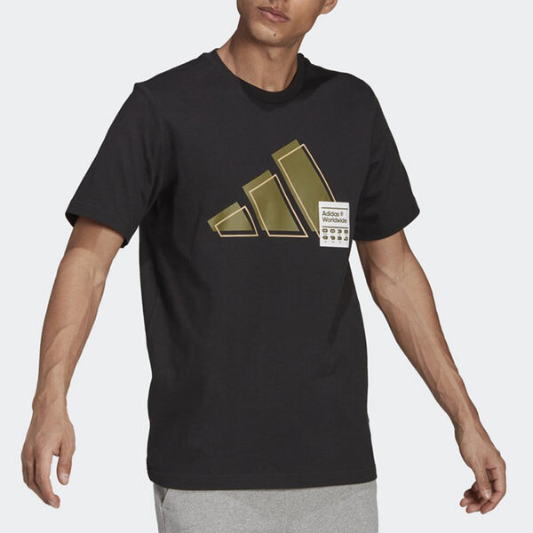 Футболка 3bar logo tee logo printing sports round neck short sleeve black Adidas, черный — фото 2