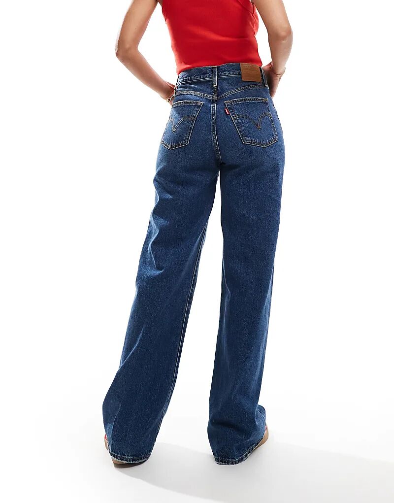 Джинсы с высокой посадкой и широкими штанинами темно-синего цвета Levi's — фото 3