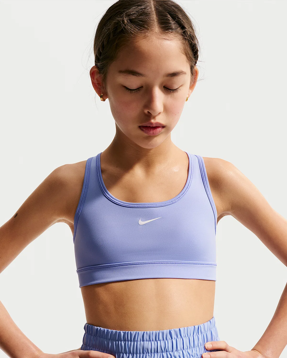 Детский спортивный бюстгальтер Nike Swoosh, Light Thistle/White — фото 3