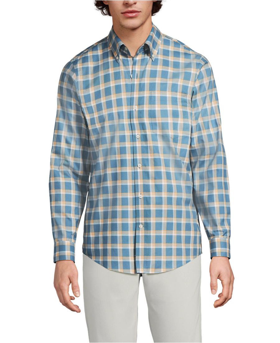 

Мужская рубашка из саржи традиционного кроя, не требующая глажки Lands' End, Soft peacock plaid