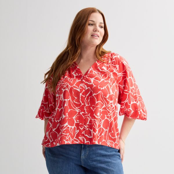 

Блузка oversize с присборенным вырезом «лодочка» и рукавами-фонариками Sonoma Goods For Life, цвет red painted floral