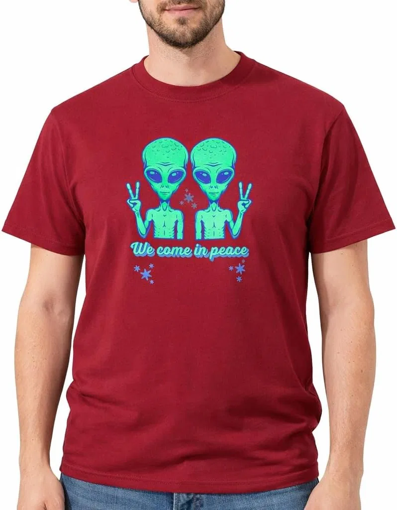 Футболка Alien Lover UFO, We Come in Peace, Martian Tee, подарок на тему инопланетян, футболка с НЛО, одежда для поклонников научной фантастики — фото 2