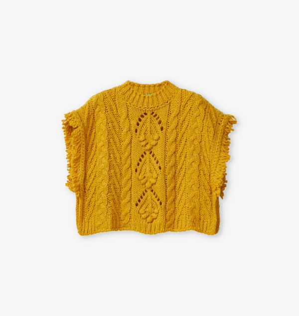 

Вязаный топ с круглым вырезом и бахромой 1-6 лет Benetton, цвет mustard