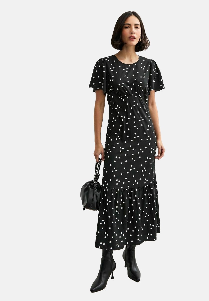 

Повседневное платье SPOT FRILL SLEEVE MIDI New Look, черный