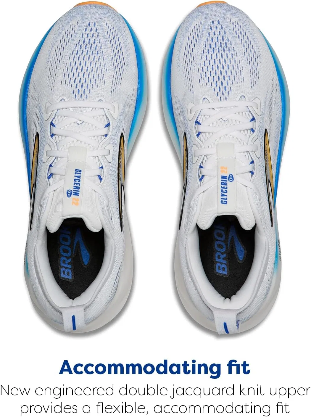 Мужские беговые кроссовки Brooks Glycerin 22 нейтрального цвета, White Cobalt Orange — фото 4