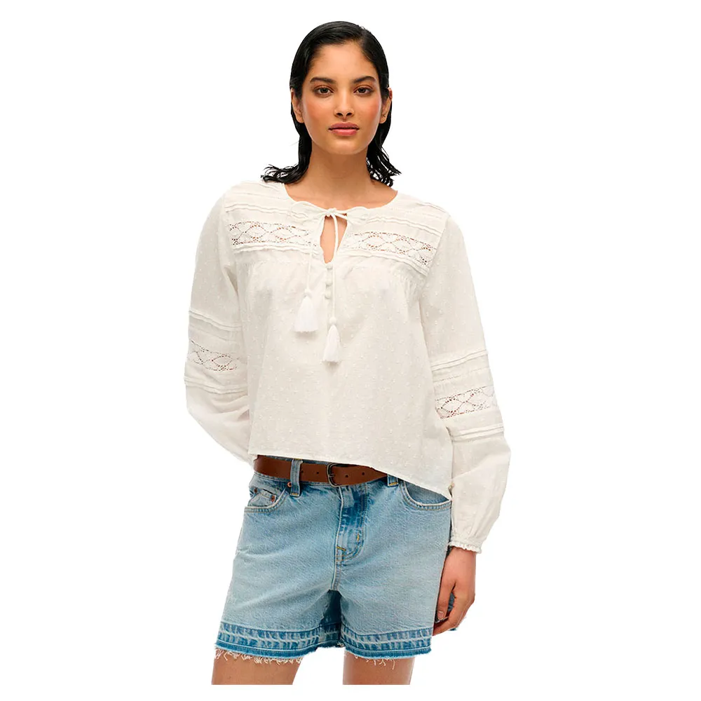 

Блузка Superdry Ibiza Lace long sleeve, белый