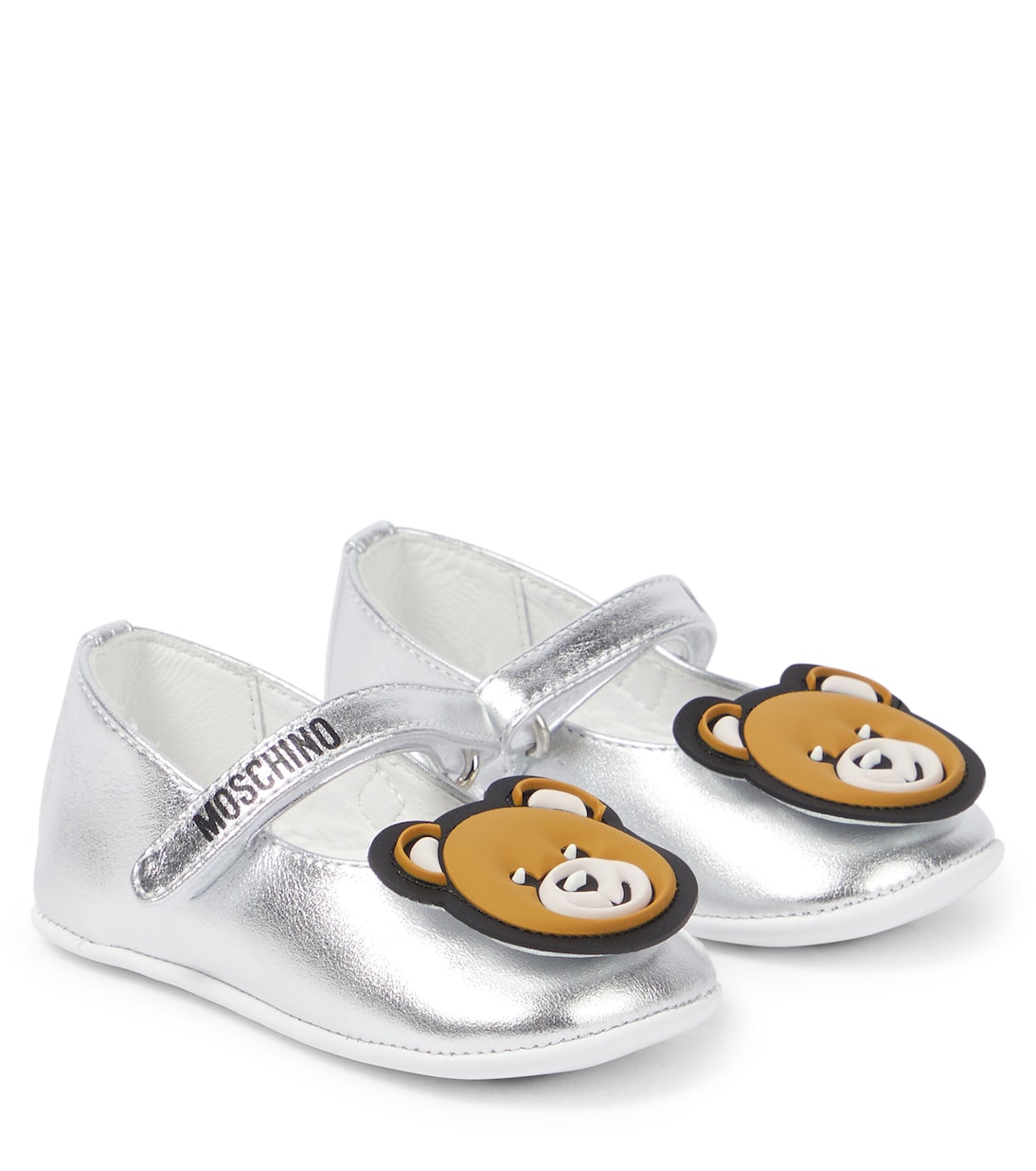 

Детские балетки из металлизированной кожи Moschino Kids, серебряный