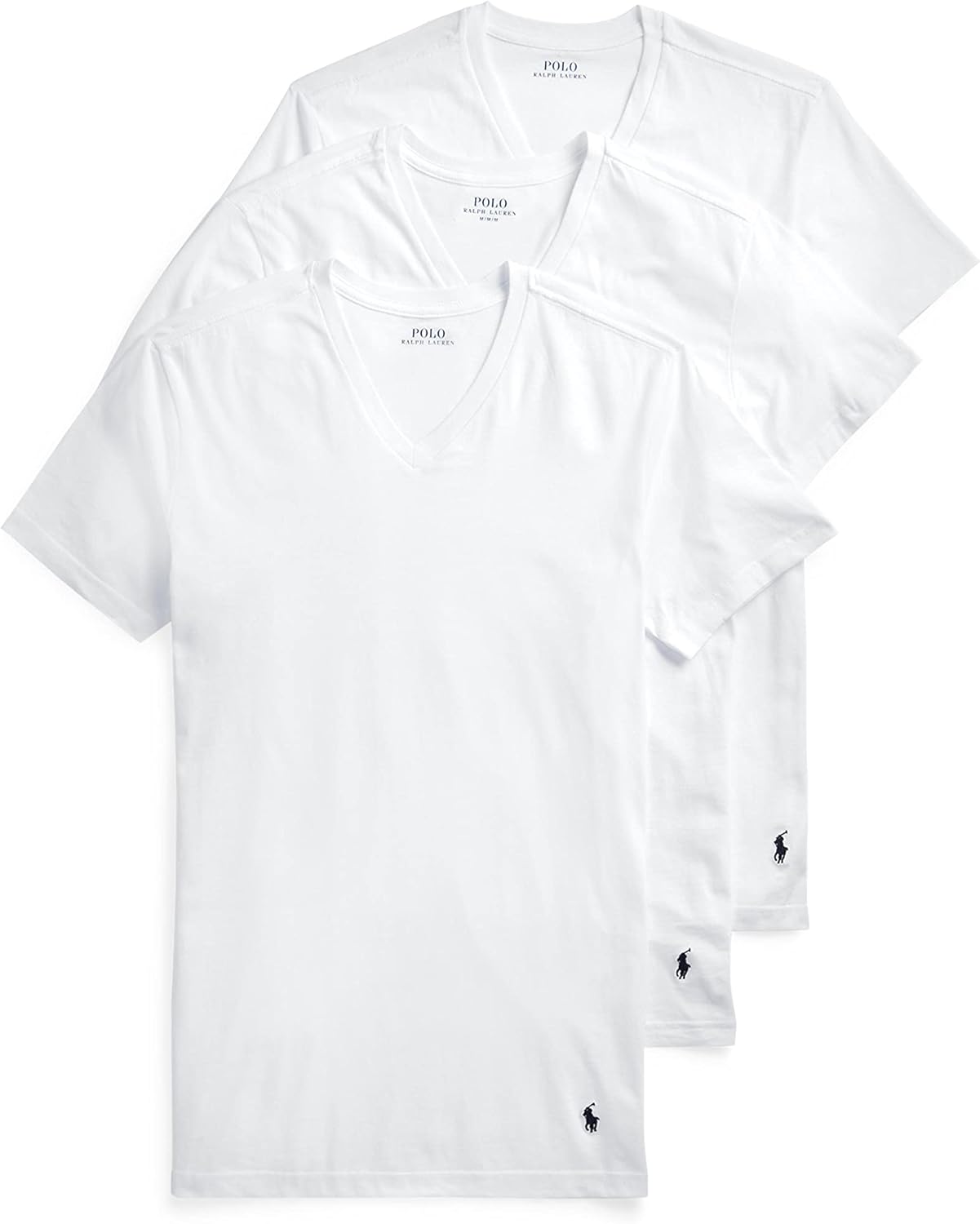POLO Ralph Lauren мужские облегающие хлопковые майки с V-образным вырезом, набор из 3 штук, White/Navy - 3 Pack
