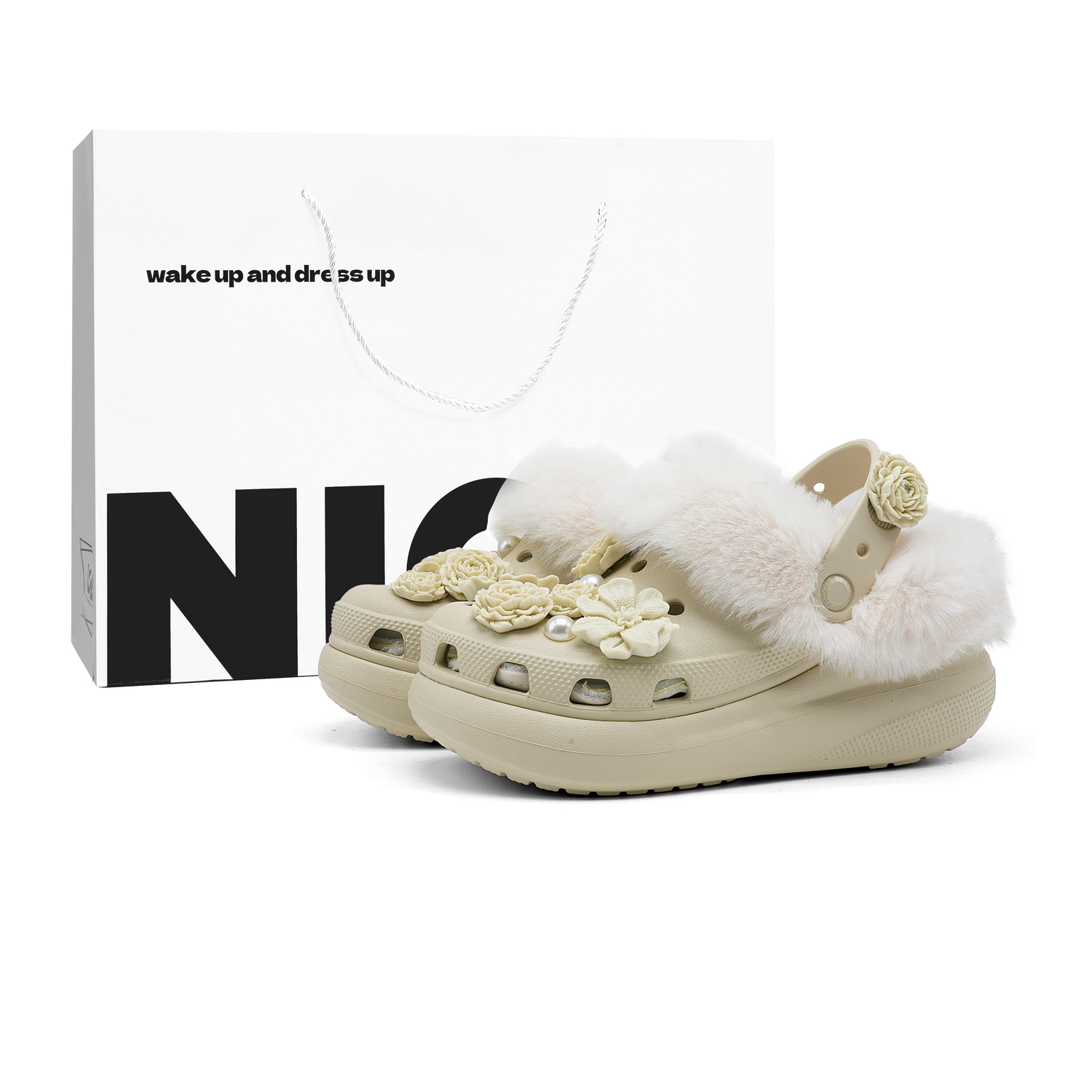 

Классические сабо Wondrous Brush Blossoms Clogs Unisex костяной белый Crocs, Bone белый