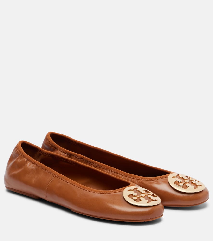 Туфли-балетки Reva Travel из кожи Tory Burch, Pecan Praline/Gold