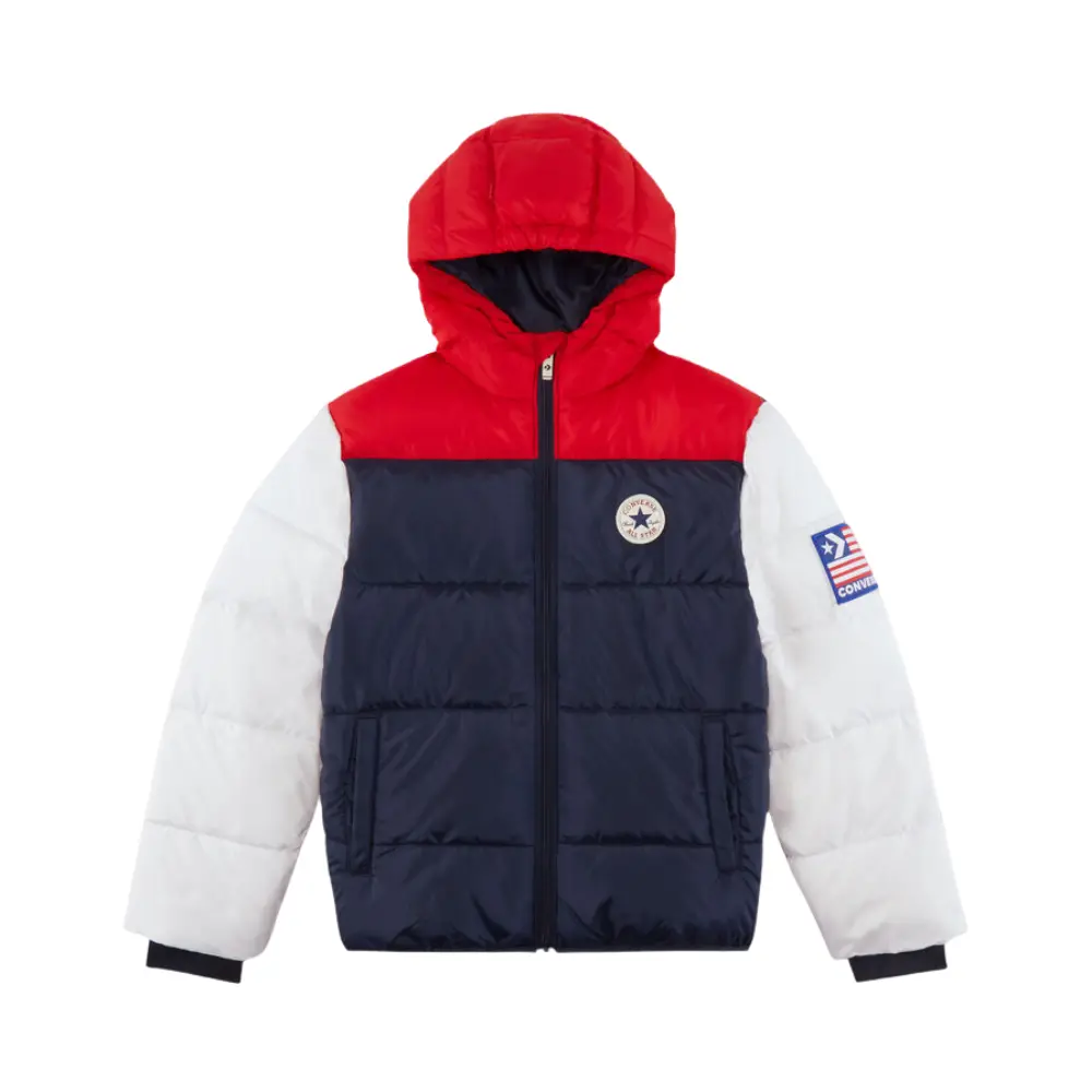 Куртка-пуховик Converse Varsity для мальчиков, цветные блоки, на молнии, с капюшоном, GBO294, синий — фото 3