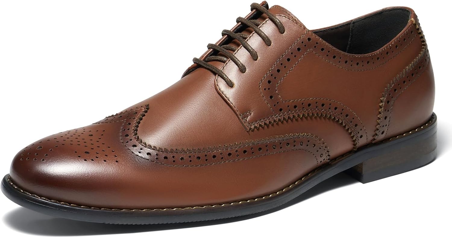 

Мужские туфли HEEZ из натуральной кожи, оксфорды с кальными носами типа «вингтип», нескользящие, шнуровка, классические дерби с гладким носком для формальных мероприятий, бизнеса, свадьбы и офиса, коричневый