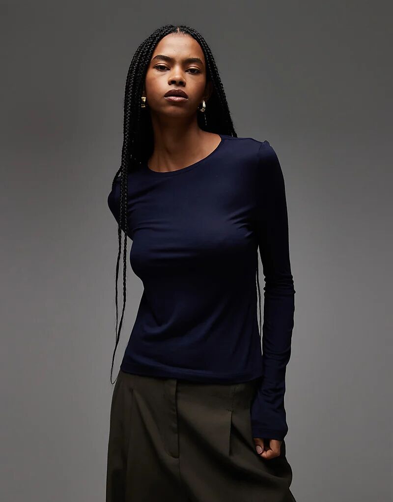 

Полупрозрачный лонгслив ASOS DESIGN с длинными рукавами и эффектом «второй кожи» темно-синего цвета