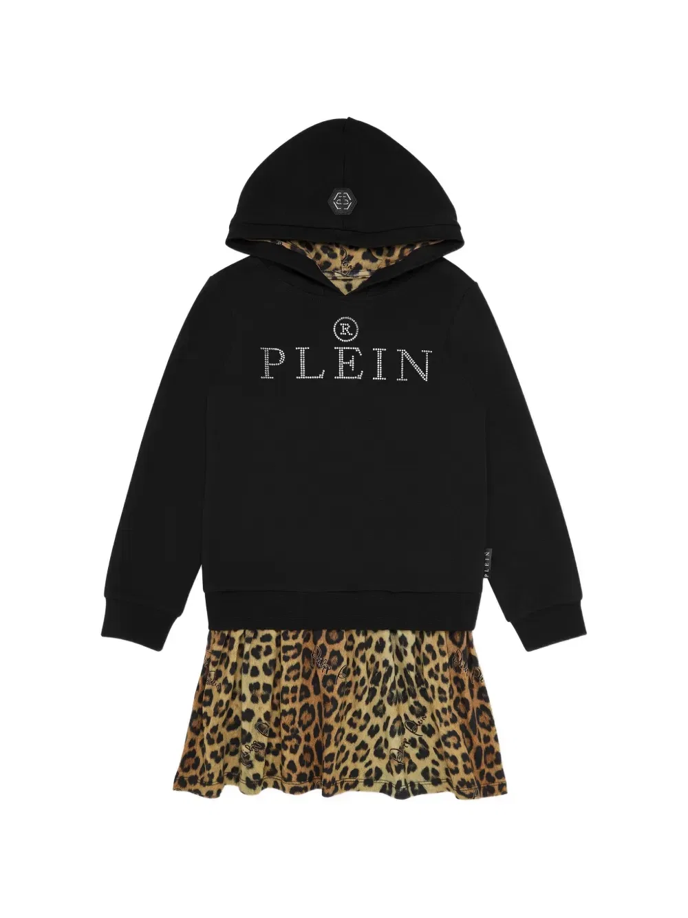 Платье с капюшоном, леопардовый принт Philipp Plein Junior, черный