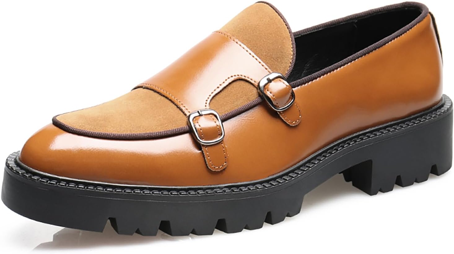 

Мужские кожаные лоферы на платформе с двойным ремешком-монахом, модные туфли низкого типа с рифленой подошвой, без шнурков, для вечеринок, делового и повседневного ношения Ryvz Tynx, желтый