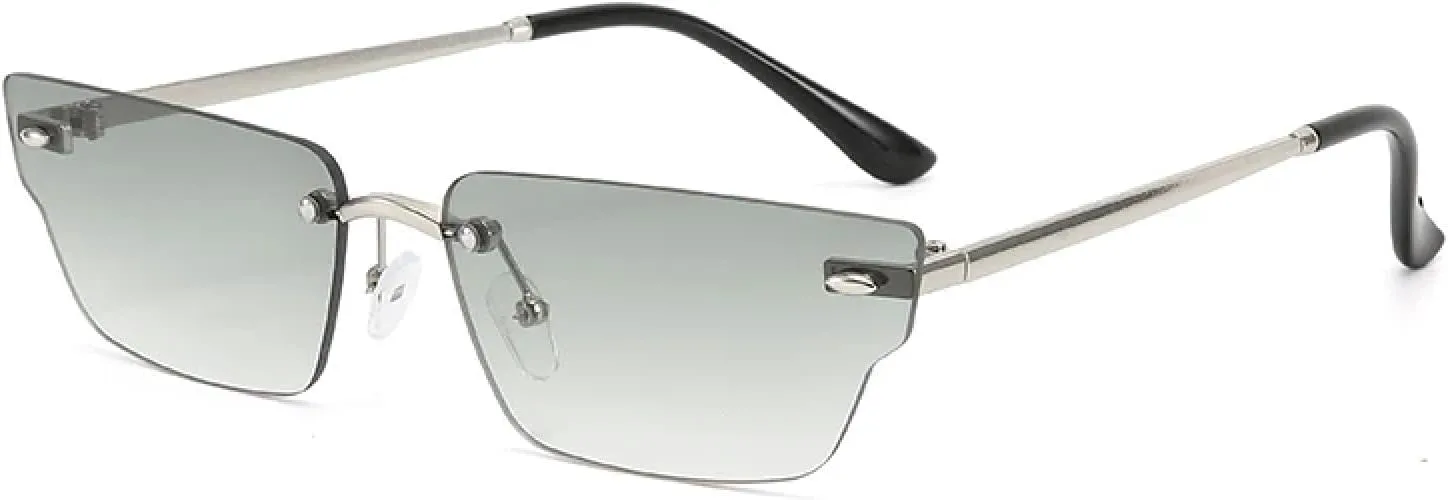 

Солнцезащитные очки без оправы в узком корпусе с металлическими дужками. Легкие и фактурные, идеально подходят для создания стильных образов TKKTLLT, Silver Green